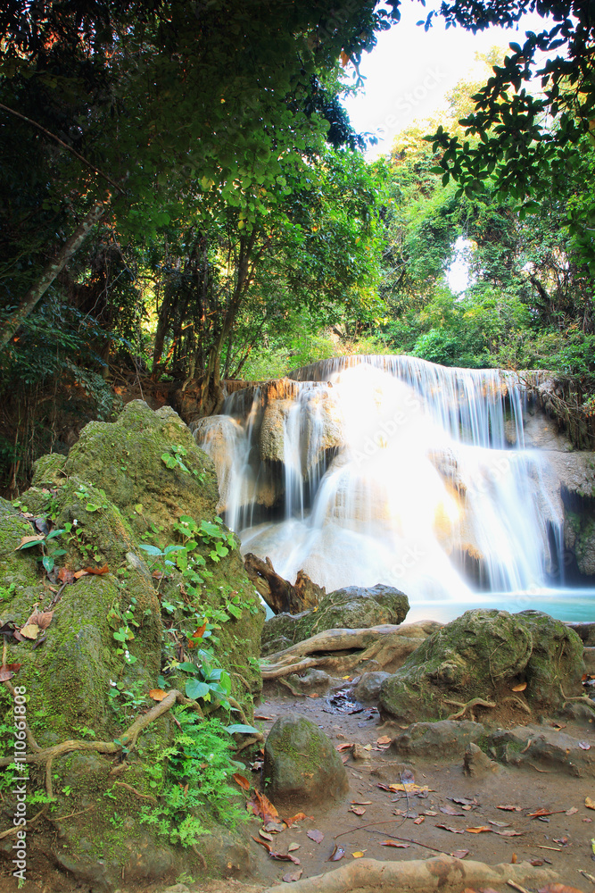 Obraz premium Waterfall Huay Mae Kamin in deep forest with beautiful , in Thailand