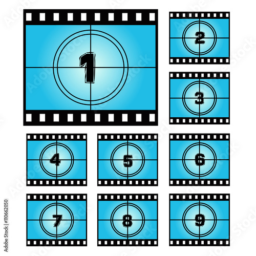 Film Screen Countdown Numbers. Vector Movie Illustration