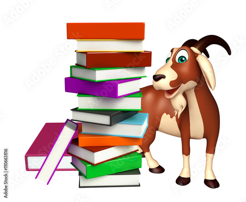 fun Goat cartoon character with book stack © visible3dscience