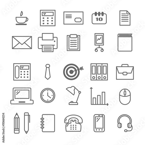Collection of linear icons of office supplies  for web, print, mobile apps