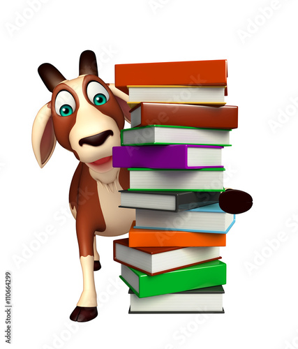 fun Goat cartoon character with book stack © visible3dscience