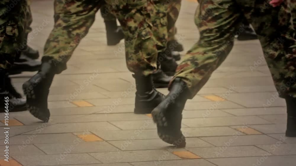 Military marching of soldiers in the city in close-up, Video Clip Military marching of soldiers in the city in close-up, Video Clip