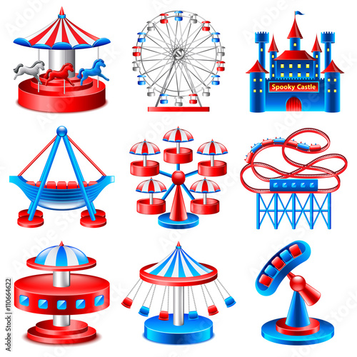 Amusement park icons vector set