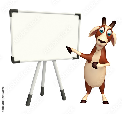 cute Goat cartoon character with white board © visible3dscience