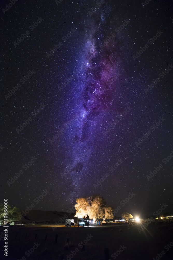 The magic of the night sky of Namibia, the Milky Way seen in camping Sesriem, in Sossusvlei, in the Namib-Naukluft National Park of Namibia
