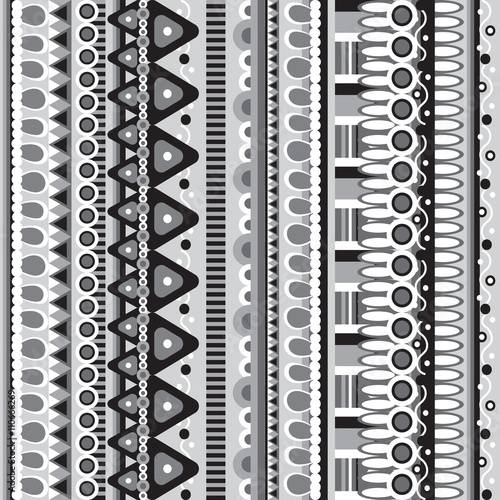 Abstract seamless tribal ethnic background, black and white, vector