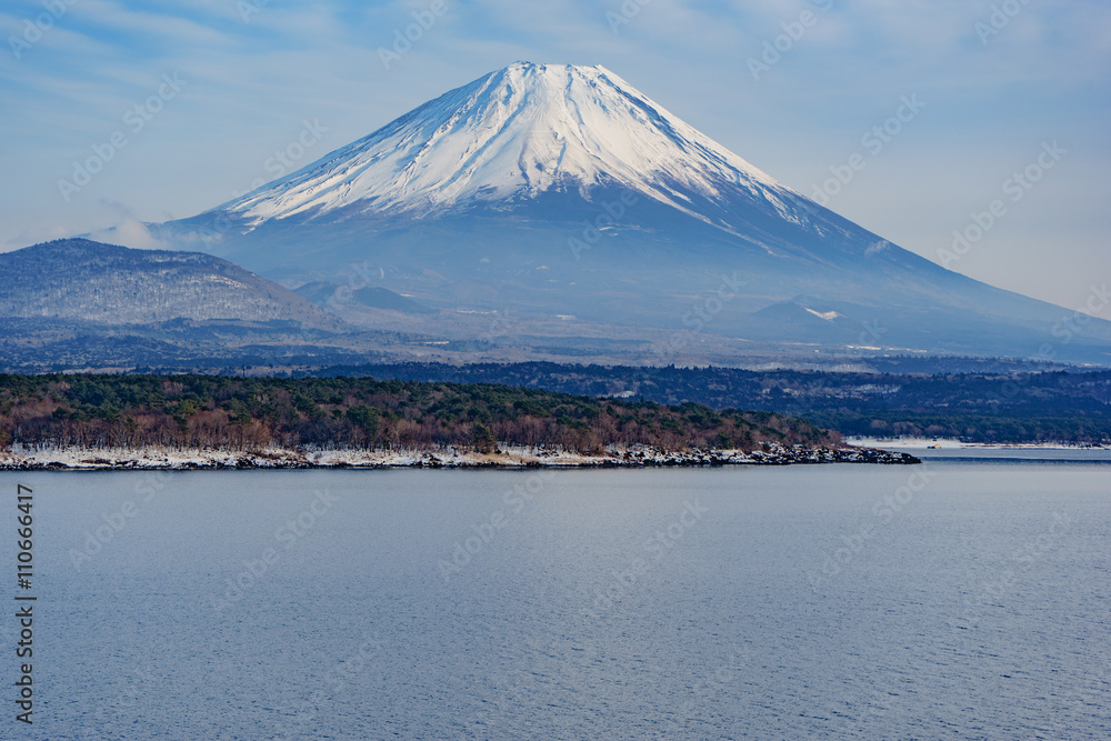 The beautiful Fuji mountain form the five peaceful lake. Japan