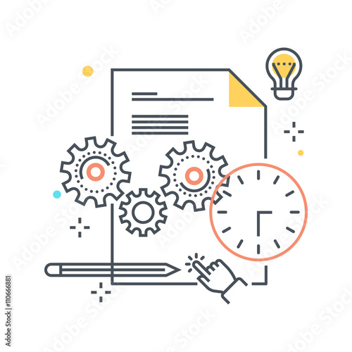 Color line, content management, gears concept illustration, icon