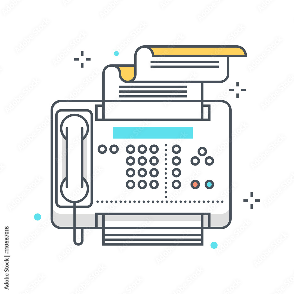 Color line, fax machine concept illustration, icon Color line, fax machine concept illustration, icon