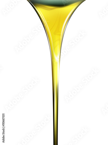 Pouring oil or golden liquid on white background.