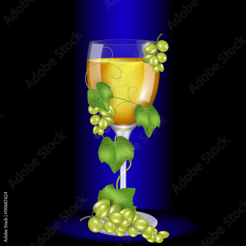 Glass of white wine wrapped vine. High quality vector