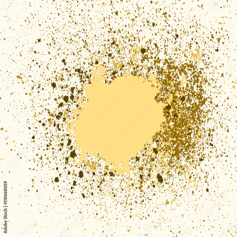 Vector gold paint splash, splatter, and blob shiny on white background. Glowing spray stains abstract background, vector illustration. Vector gold paint splash, splatter, and blob shiny on white background. Glowing spray stains abstract background, vector illustration.