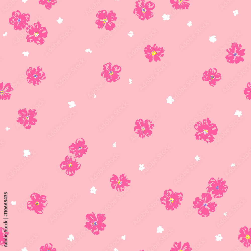 vector seamless gentle fantasy flower pattern, ditsy artistic floral background print