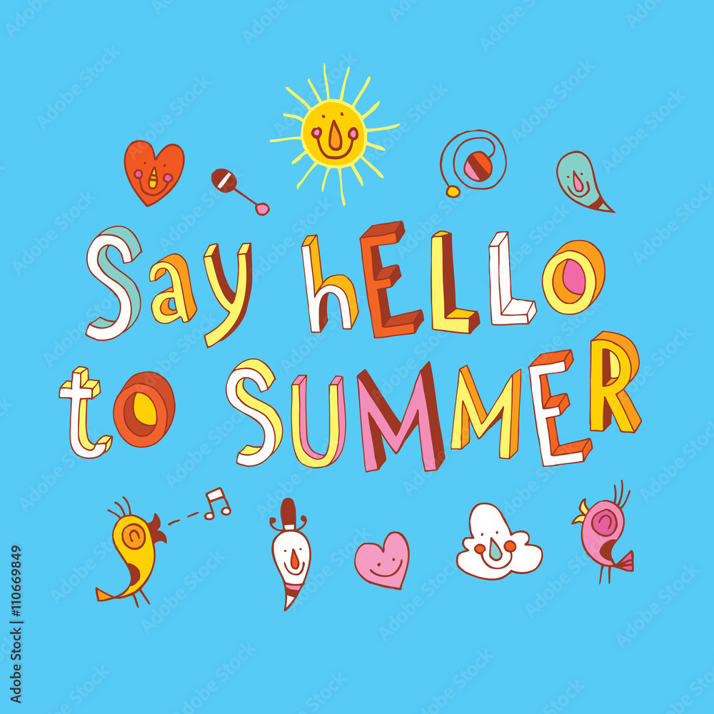 say hello to summer hand lettering design with cute characters say hello to summer hand lettering design with cute characters