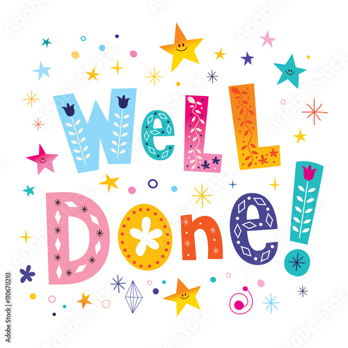 well done decorative lettering text greeting card