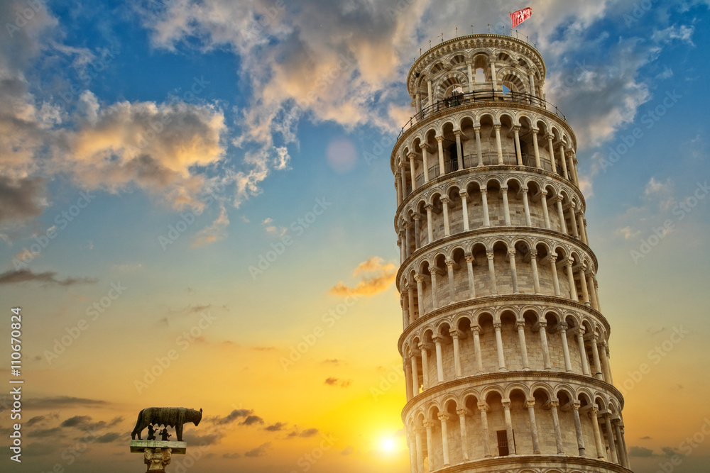 Leaning tower and the cathedral baptistery, Italy