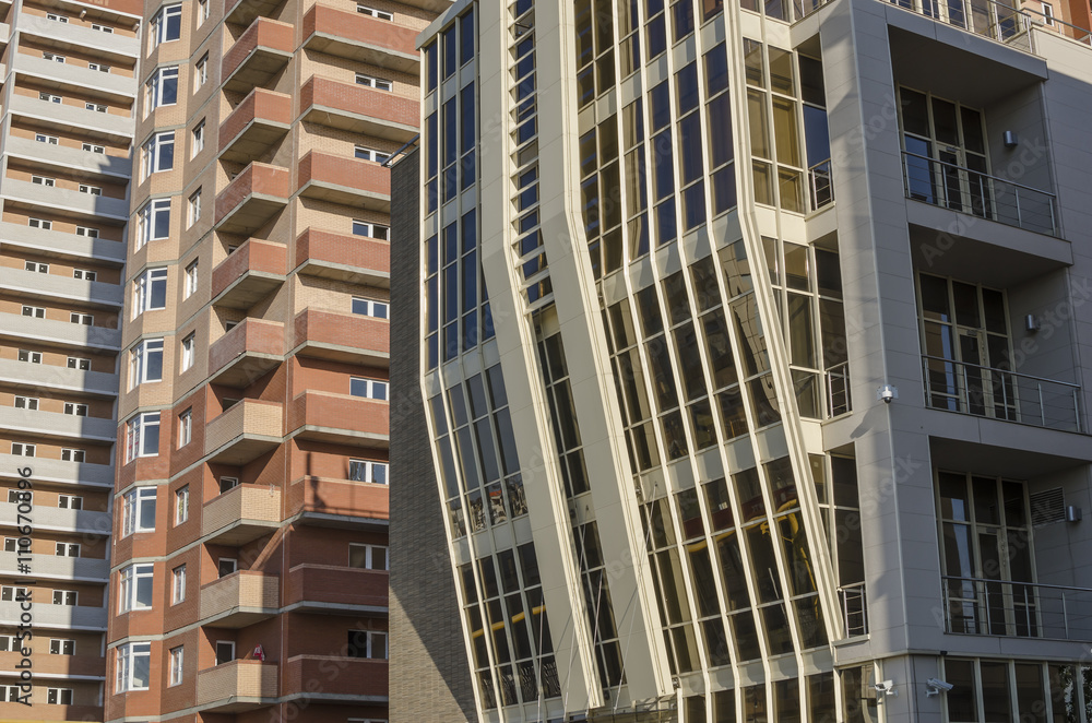 Fototapeta premium Close-up of the side walls of buildings