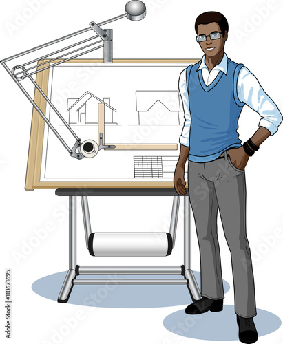 Young African architect student presenting his blueprint