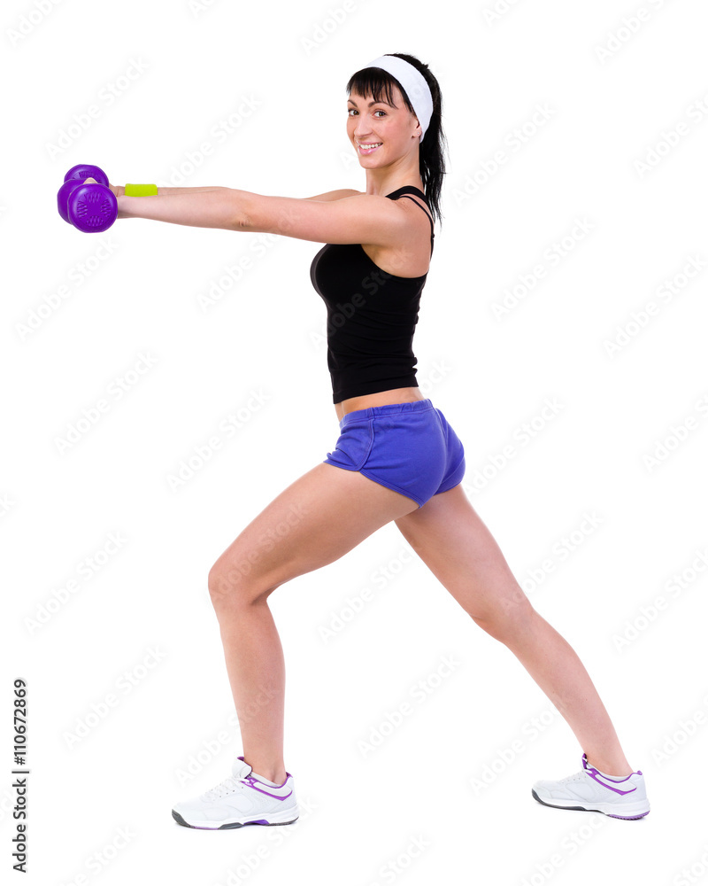 Healthy woman with dumbbells working out Healthy woman with dumbbells working out