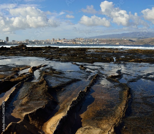 The Confital beach and Las Palmas city, Gran canaria, Canary islands