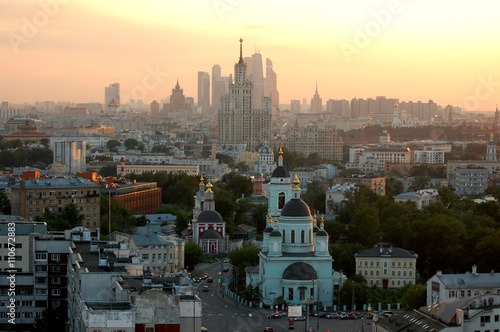 Moscow view from the roof at sunset