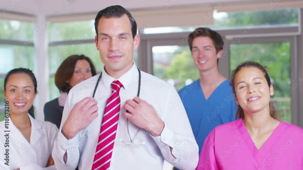 Portrait of smiling medical workers in modern hospital. Portrait of smiling medical workers in modern hospital.