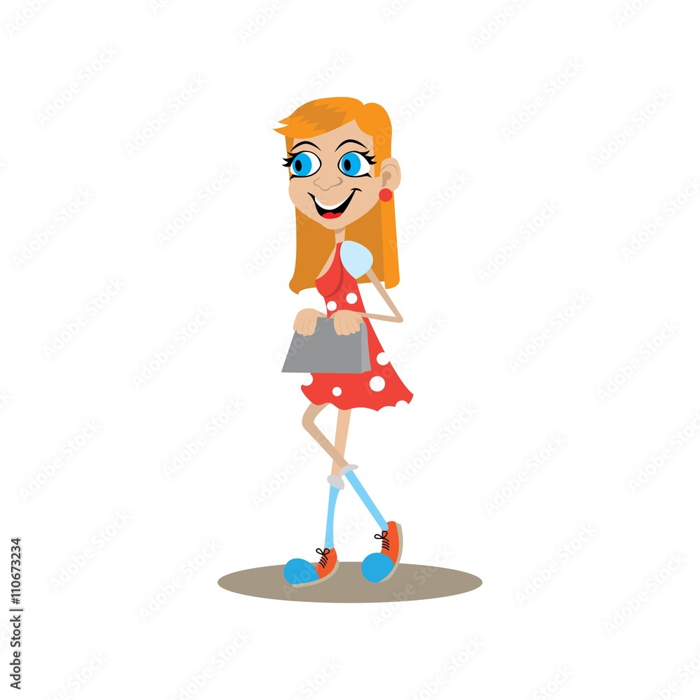 vector illustration. fashionable young girl. holding a purse