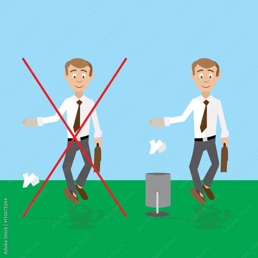 vector illustration, man should not throw garbage on the floor, throw trash in the trash bins vector illustration, man should not throw garbage on the floor, throw trash in the trash bins