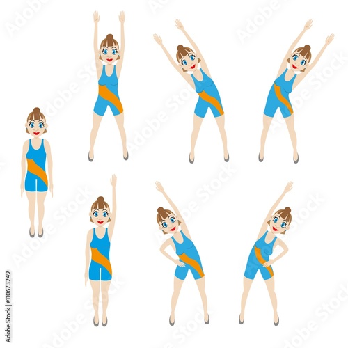 vector illustration.girl in sportswear shows exercises to improve flexibility of the torso