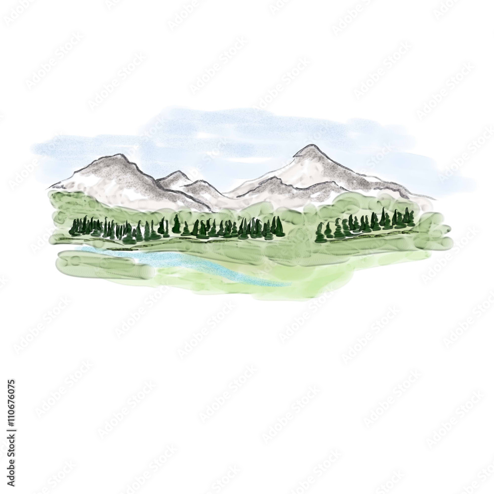 Obraz Cyfrowa akwarela - krajobraz i góry