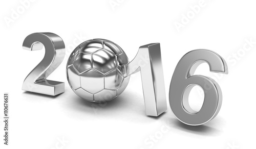 New Year 2016 and soccer ball. 3d rendering.