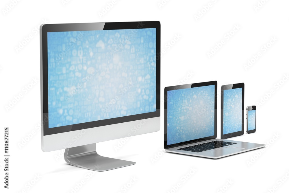 Ultimate web design, laptop, smartphone, tablet, computer, display. 3d rendering. Ultimate web design, laptop, smartphone, tablet, computer, display. 3d rendering.