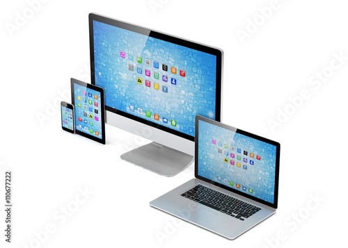 Ultimate web design, laptop, smartphone, tablet, computer, display. 3d rendering.