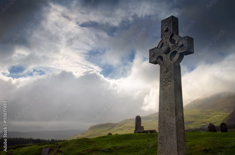 Celtic cross on Cill Chriosd graveyard, Isle of Skye, Scotland