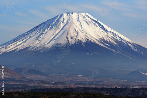 The beautiful Fuji mountain form the five peaceful lake in winter. Japan