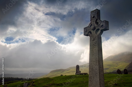 Celtic cross on Cill Chriosd graveyard, Isle of Skye, Scotland photo