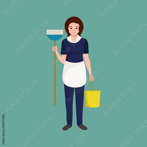 Housewife girl homemaker cleaning woman. Peoples profession team vector illustration