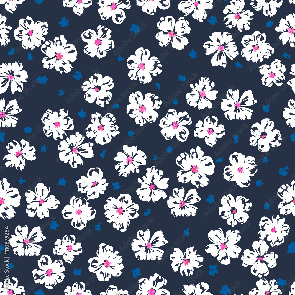 vector seamless gentle fantasy flower pattern, ditsy artistic floral background print