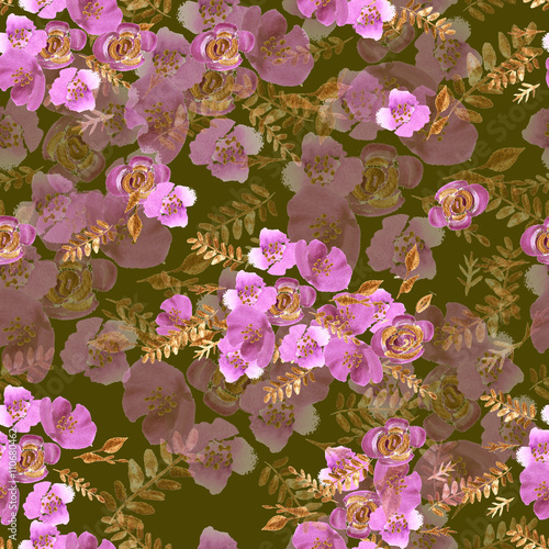 Watercolor flowers roses peonies seamless pattern.