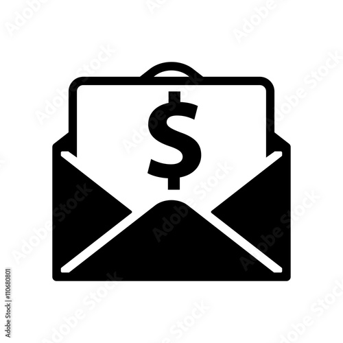 open envelope salary cash icon black on white background