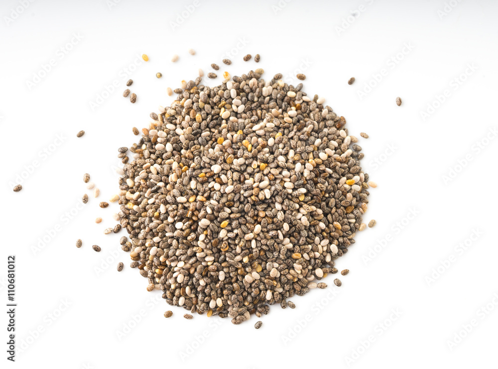 chia on white background. Top view. chia on white background. Top view.