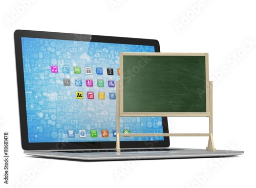  Laptop with chalkboard  online education concept. 3d rendering.