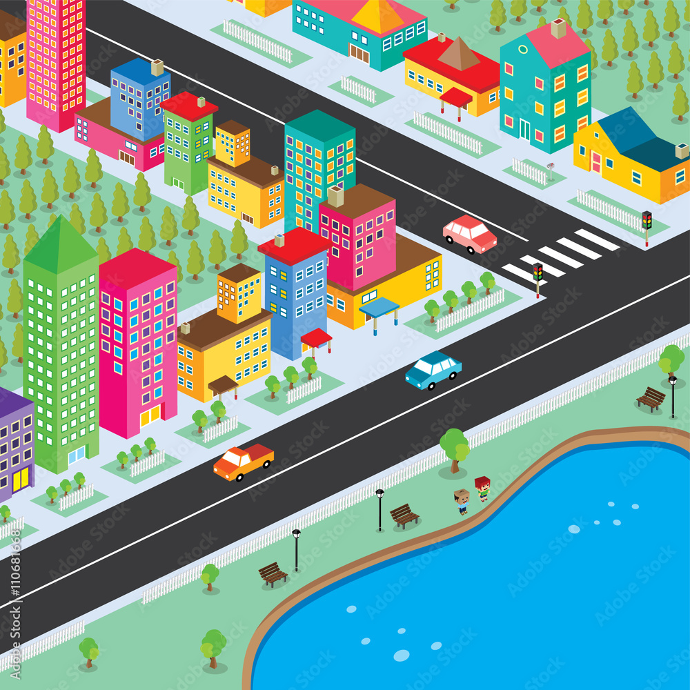 Fototapeta premium isometric residential view cartoon theme