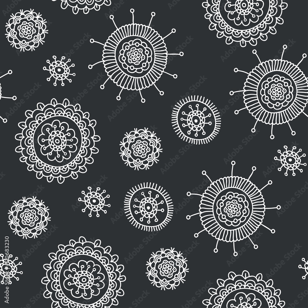 Fototapeta cute seamless doodle floral pattern, vector illustration