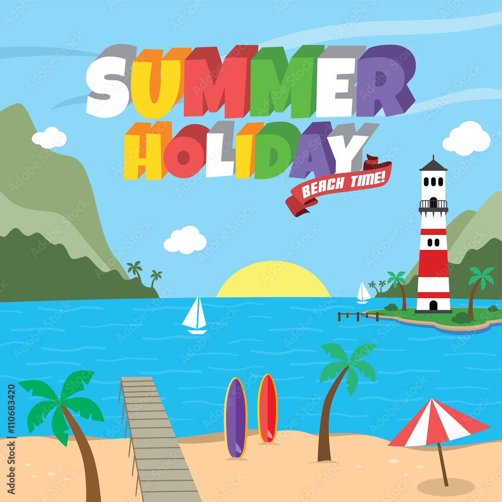 Summer holiday retro cartoon theme