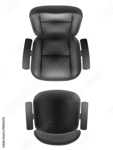 Office chair and boss armchair top view vector realistic, isolated. Furniture for office, cabinet or conference room plan.