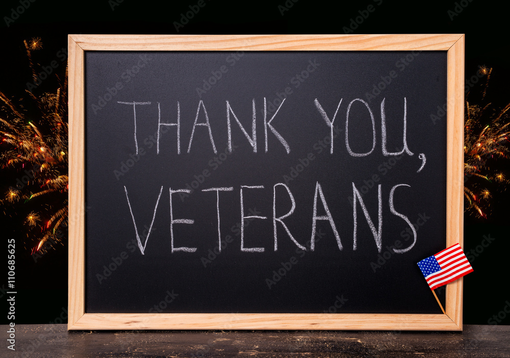 Fototapeta premium greeting card of handwriting text thank you veterans is written