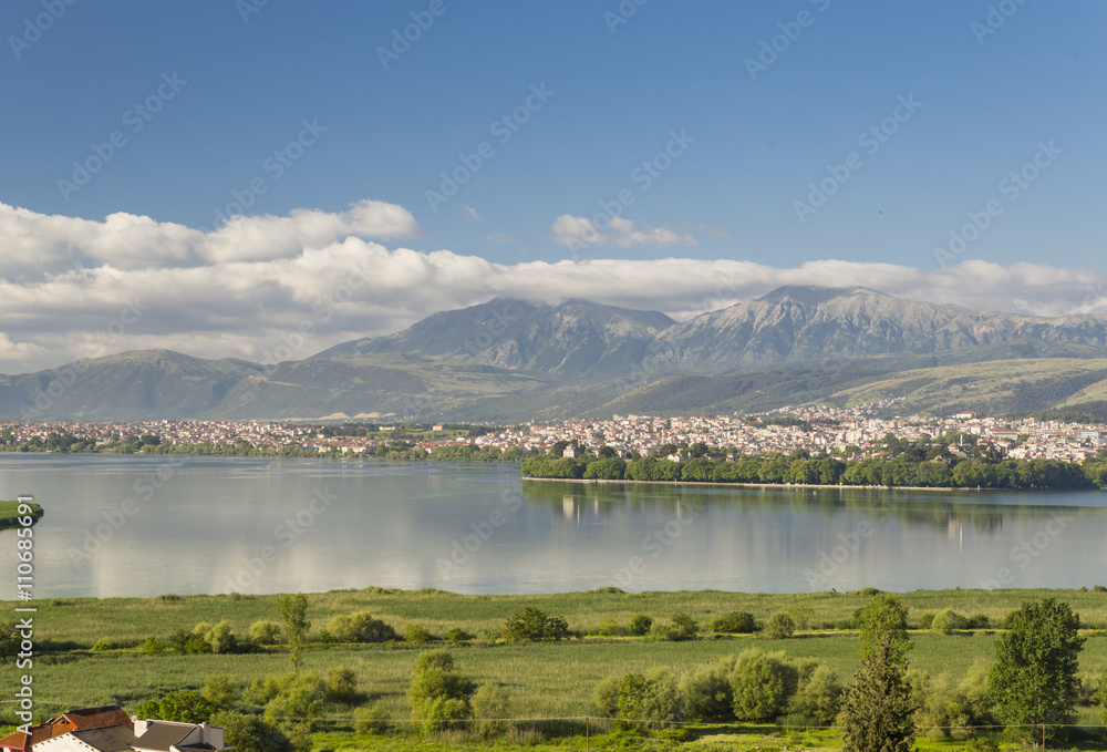 Giannena or Ioannina city, Greece, sping time, green colors