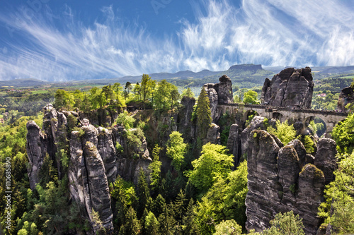 Quadro su tela Saxon Switzerland, Germany. Bastei bridge, Saxony, National Park