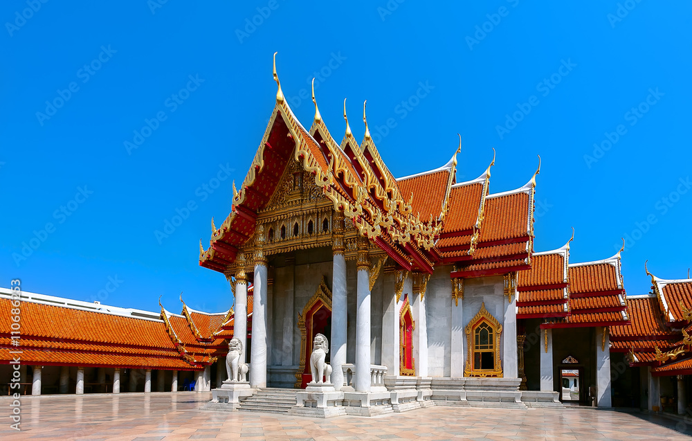 Fototapeta premium The Marble Temple with reflection under the blue sky.